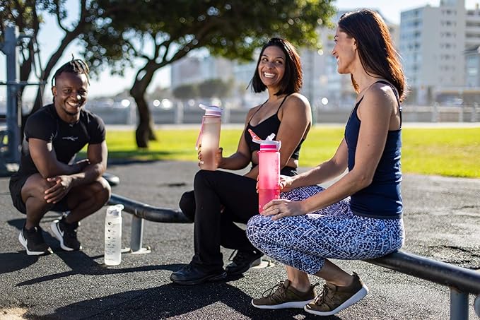 Prometheuz 32oz Water Bottle with Straw, Motivational Water Bottle with Time Marker, Water Bottles Leakproof & BPA-Free for Sports, Work and Fitness Pink