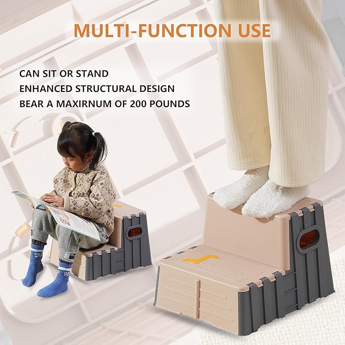 2 Step Toddler Step Stool,Anti-Slip Sturdy Folding Stools for Kids for Bathroom Toilet Potty Training（Pink Lotus Root）