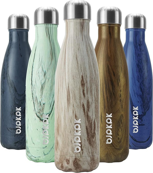 BJPKPK 17 oz Stainless Steel Insulated Water Bottle Cola Shape Big Water Bottles For Travel,Wood-Yellow Gray