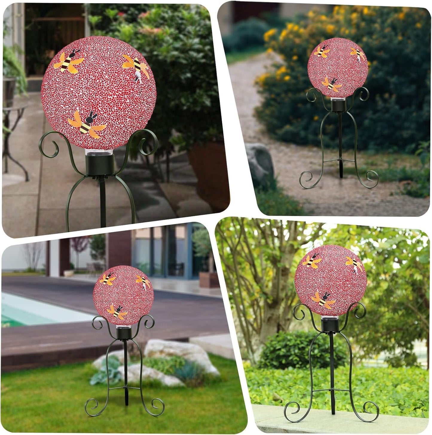 VCUTEKA Gazing Ball, 8" Glass Gazing Balls Sphere for Garden Lawn Outdoor Ornament Yard Decorative, Bee