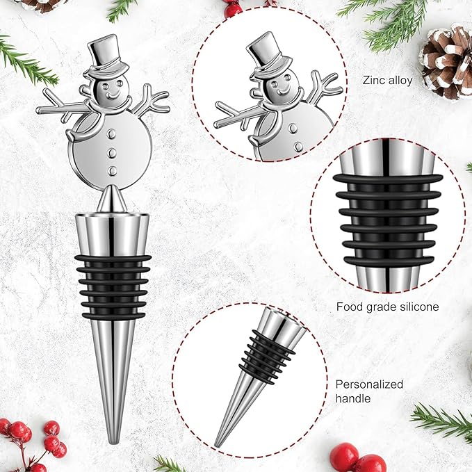 Christmas Wine Bottle Stoppers 5-Packs-Wine Saver Zinc Alloy Silicone,Reusable Leak Proof Keep Fresh Wine Corks,Bar,Holiday,Party,Wedding,Camping for Standard Bottle (Christmas suit)