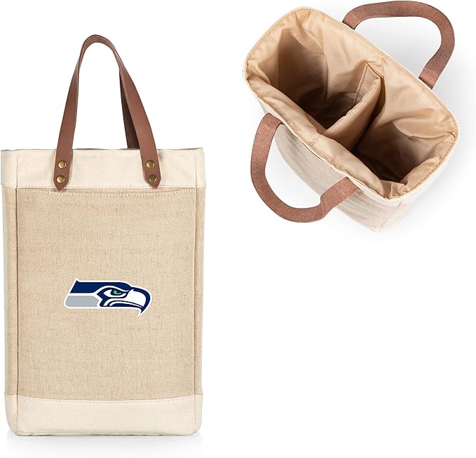PICNIC TIME NFL Pinot - Jute 2 Bottle Insulated Wine Bag - Wine Tote Bag - Wine Gift Bag, (Beige)