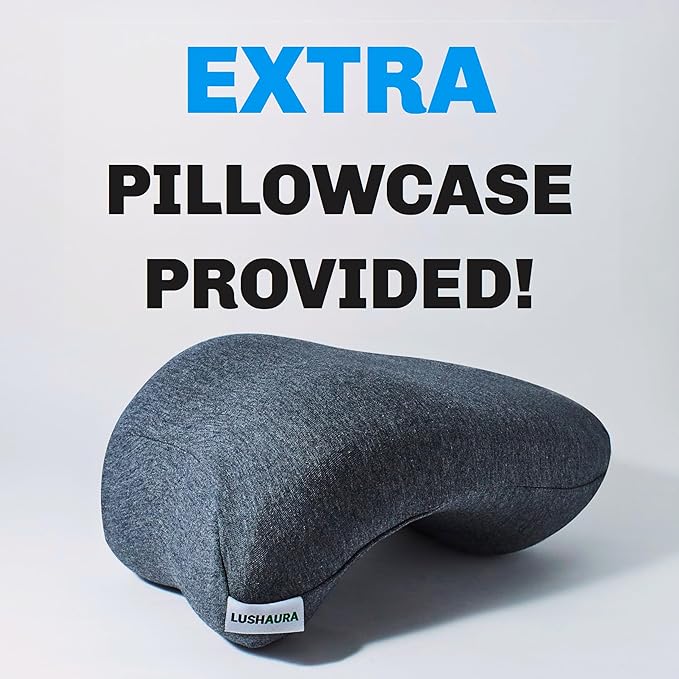 Side Sleeper Pillow for Adults with Additional Gray Pillow Cover - 100% Memory Foam Cuddle Pillow - Thick to Support Shoulder & Arm Pain - Compact for Office, Travel, Reading, iPad/Cellphone Use