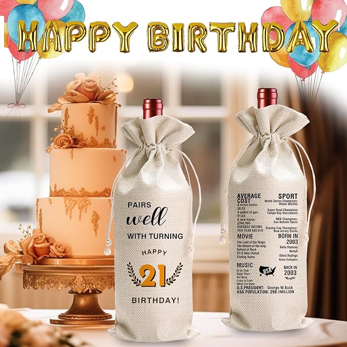 LANBAIHE 21st Birthday Gifts for Her,21st Birthday Gift for Women Men, 21 Years Old Birthday Gifts Wine Bag, 21st Birthday Decorations Party Supplies- 2003 Birthday (21 BIRTHDAY)