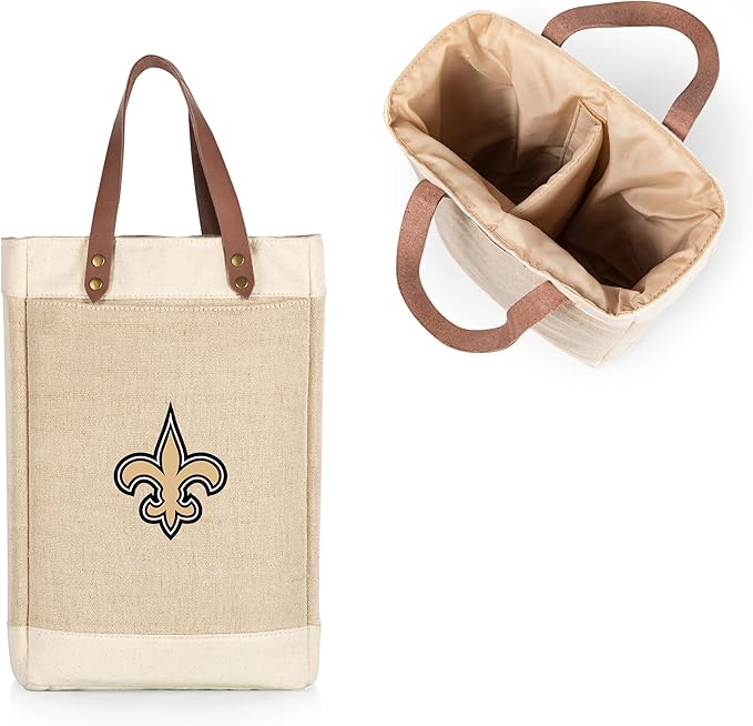 PICNIC TIME NFL Pinot - Jute 2 Bottle Insulated Wine Bag - Wine Tote Bag - Wine Gift Bag, (Beige)