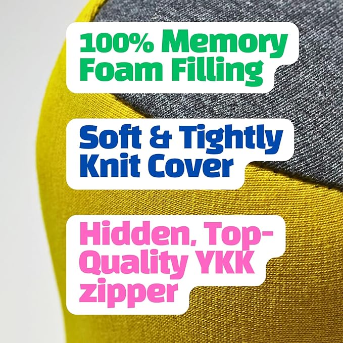 Side Sleeper Pillow for Adults with Additional Gray Pillow Cover - 100% Memory Foam Cuddle Pillow - Thick to Support Shoulder & Arm Pain - Compact for Office, Travel, Reading, iPad/Cellphone Use