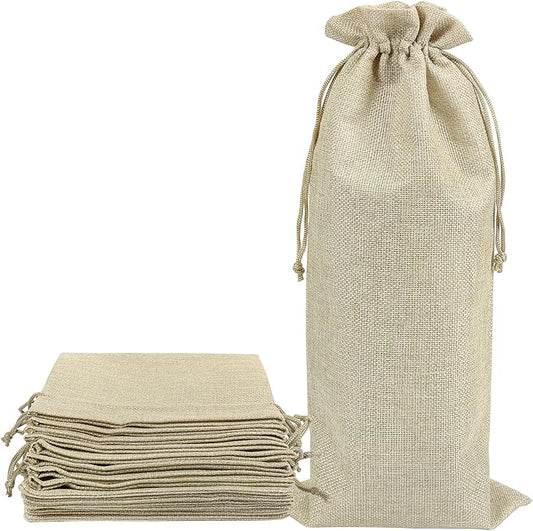 Shintop 10pcs Jute Wine Bags 1.5L, 16 x 6.7 inches Hessian Wine Bottle Gift Bags with Drawstring (Brown)