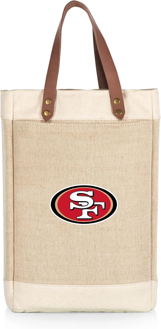 PICNIC TIME NFL Pinot - Jute 2 Bottle Insulated Wine Bag - Wine Tote Bag - Wine Gift Bag, (Beige)