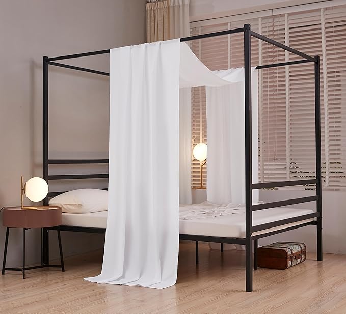 Akiky Linen Canopy Bed Curtains for Kid House Bed Montessori Canopy for Nursery Bed Canopy for Kids Child Toddler Adult Room Decoration(King,White)