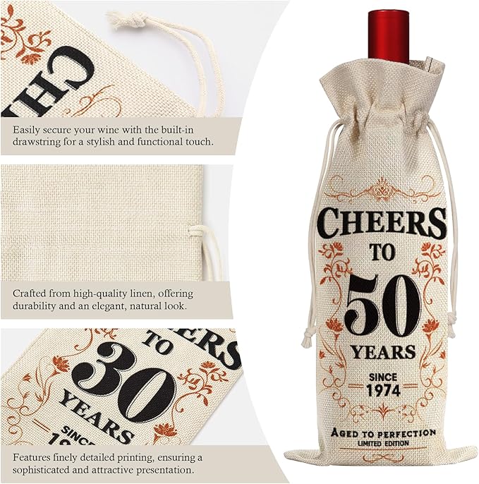SpringWhisper 2Pcs 50th Birthday Gifts for Women Men Back in 1974 Birthday Gift 50 Years Old Gift Birthday Decoration Wine Bag Gift for Her Him Wine Gift Bag 50th Turning 50