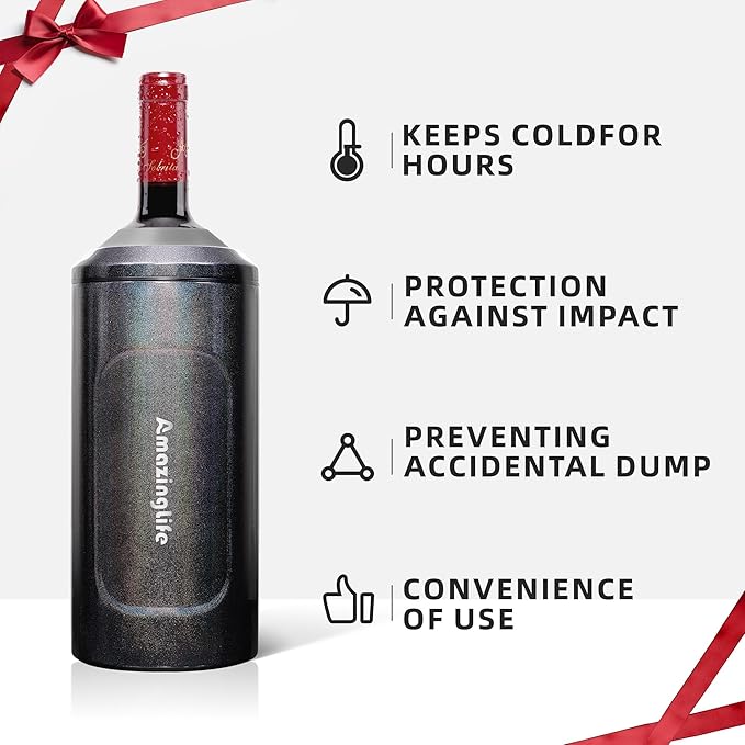 Wine Chiller Bucket, Portable 750ml Champagne & Wine Bottle Cooler, Stainless Steel Vacuum Insulated, Keeps Wine & Beverages Cold, Perfect Gift for Wine Lovers