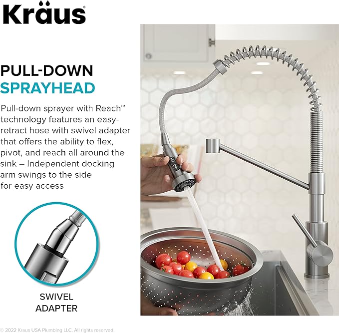 KRAUS Bolden Commercial Style Pull-Down Single Handle 18-Inch Kitchen Faucet in Brushed Brass, KPF-1610BB