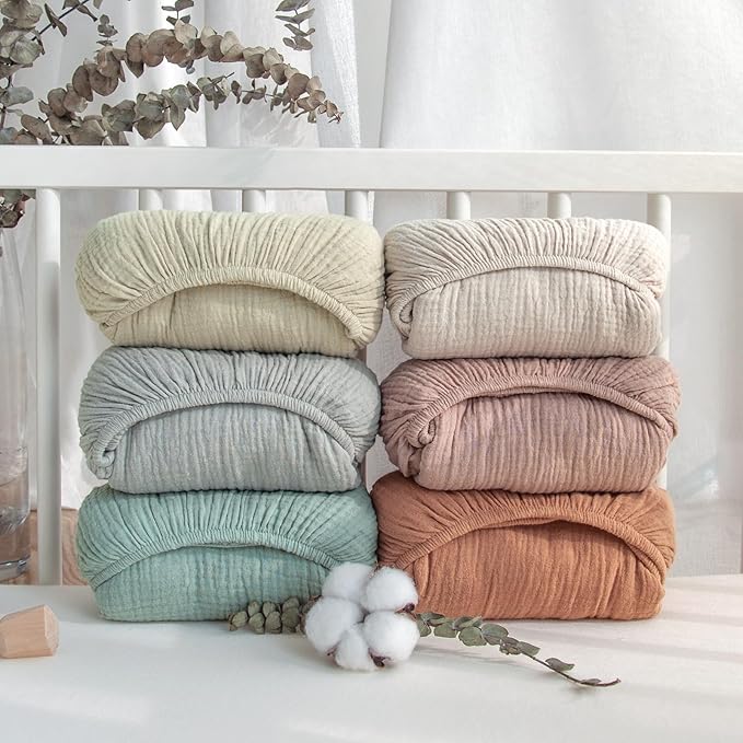 Lulumoon Muslin Mini Crib Sheets - Pack n Play Sheets Fitted for Baby - 24"x 38" Sand