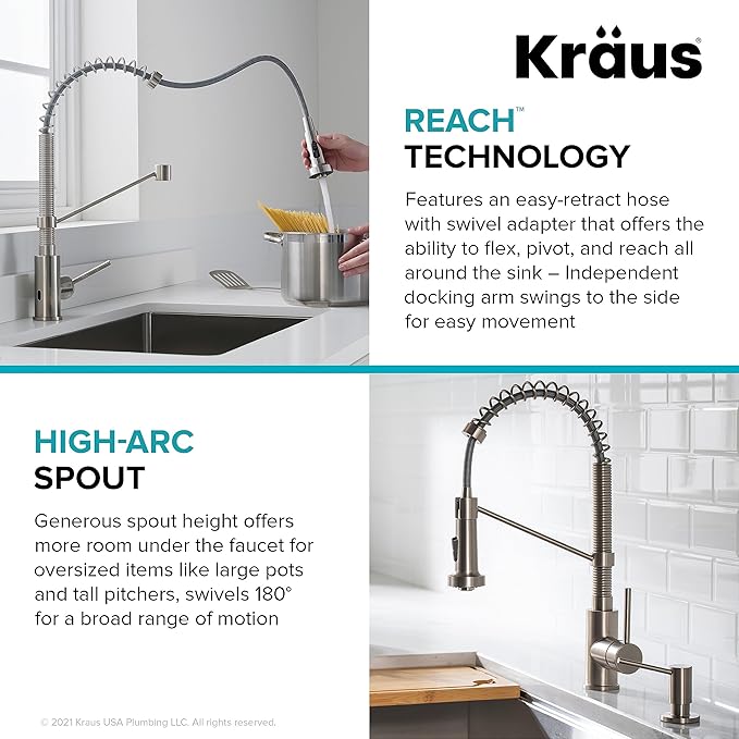 KRAUS Bolden Touchless Sensor Commercial Style 2-Function Single Handle Pull-Down Kitchen Faucet in Matte Black, KSF-1610MB