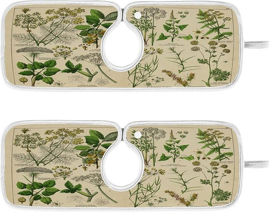 Kitchen Faucet Absorbent Mat, Antique Botanical Water Splash Guard for Sink, Faucet Drip Catcher Thicken Sponge Microfiber Faucet Water Catcher Mat Sink Absorbent Mat for Kitchen 30x5in 2 Pack