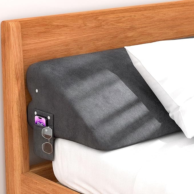 Heart-Shaped Bed Wedge Pillow for Headboard Gap with Adjustable Pocket, Grey Bed Gap Filler (0-8"), Headboard Bed Pillow Wedge, Mattress Gap Filler Queen(76"x10"x5")