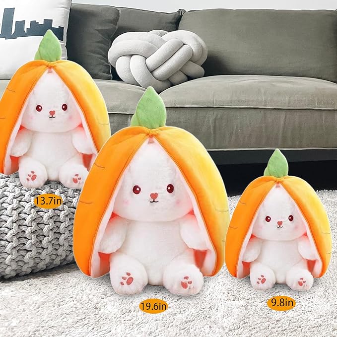 Novelty Bunny Stuffed Animal - Reversible Cuddle Bunny Plush Doll with Zipper Cute Soft Rabbit Toys Pillow for Kids and Adults Easter Bunnies Plushies Gifts (Yellow-Carrot,9.8 inch)