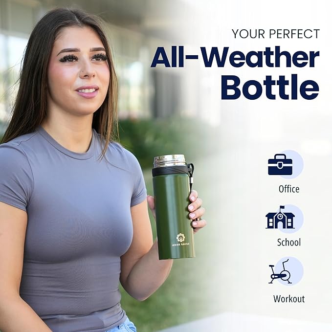 Stainless Steel Thermal Bottle, 600 mL, Digital Temperature Display, 4 Colors (Green)