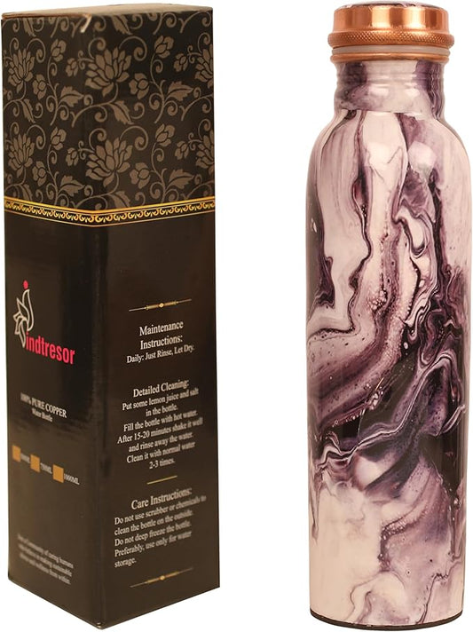 Pure Copper Water Bottle - Handcrafted - Ayurveda Health Benefits - Large 35 oz - Leak proof - Easy to carry for Sports, Fitness, Yoga, School - Textured Patterns