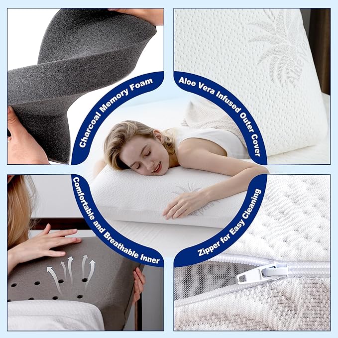 Cervical Neck Pillow, Side Sleeper Pillow for Sleeping, Aloe Vera Infused Memory Foam Pillow for Neck Pain Relief, Ergonomic Neck Support Pillow for Side Back Stomach Sleepers, 30x16 Inches