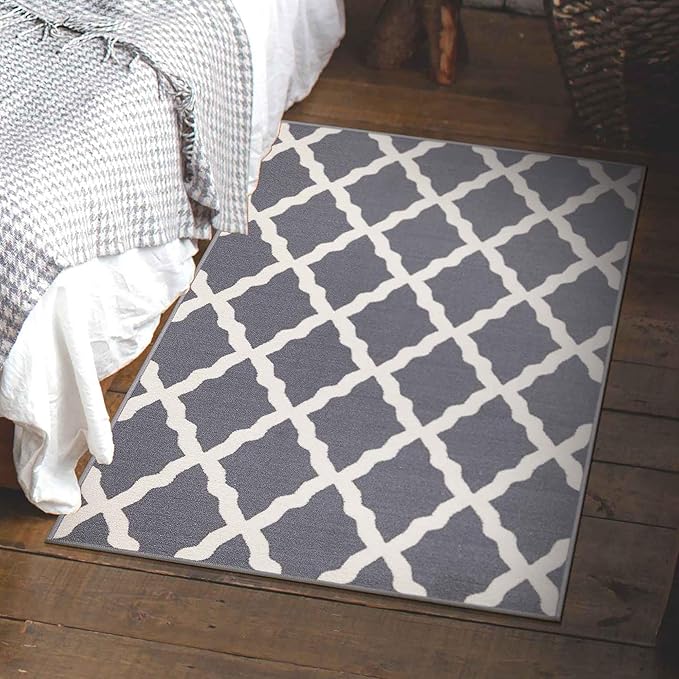 Ottomanson Glamour Collection Non-Slip Rubberback Moroccan Trellis Design 5x7 Indoor Area Rug, 5' x 6'6", Gray