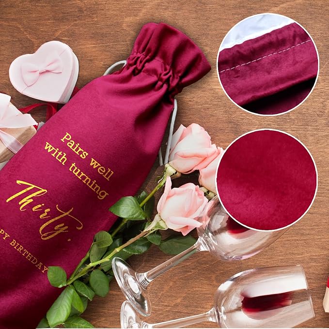 LANBAIHE 30th Birthday Gifts for Her,30th Birthday Gift for Women Men, 30 Years Old Birthday Gifts Wine Bag, 30th Birthday Decorations Party Supplies- 1994 Birthday (30th Birthday-Red)
