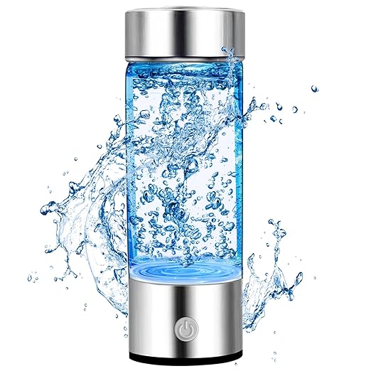 Hydrogen Water Bottle Generator, AquaHealth Hydrogen Water Bottles, 450ml Portable Rechargeable Hydrogen Water Ionizer Hydrogen-Rich Water Bottle Glass for Home, Travel, Office w/Hydrogen Suction Tube