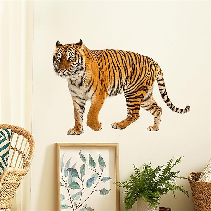 Lifelike Tiger Wall Decal 3D Animals Wall Sticker Safari Wall Decor for Nursery Kid'sroom School Classroom Livingroom Bedroom Bathroom Decoration (Lifelike Tiger 6)