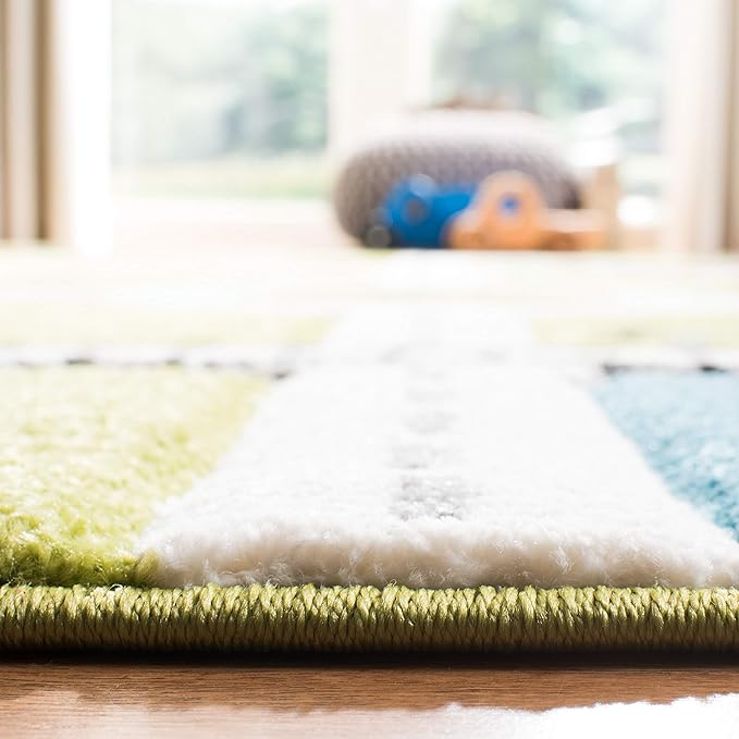 SAFAVIEH Carousel Kids Collection 6'7" x 9' Green / Ivory CRK192Y Neighborhood Nursery Playroom Area Rug