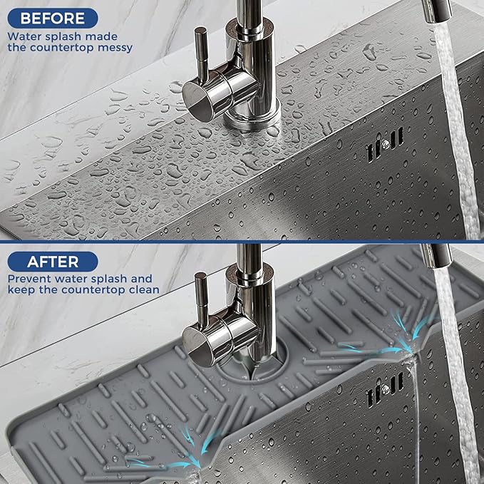 Kitchen Sink Faucet Splash Guard Silicone Sink Faucet Drying Mat Faucet Handle Drip Catcher Tray, Dish Sponge Holder Kitchen Sink Accessories Sink Protector Home Kitchen Organization Gadgets Organizer