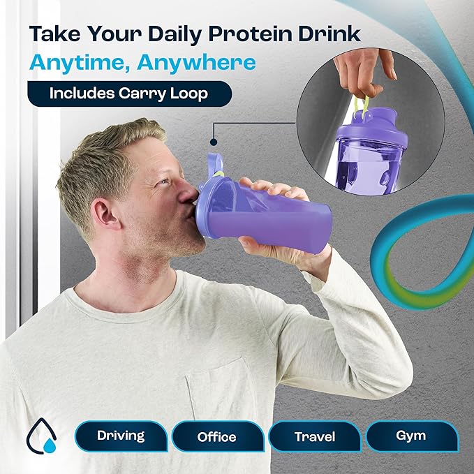 AQUAFIT Protein Shaker Bottle - Shaker Cups For Protein Shakes - Shaker Bottles For Protein Mixes, Protein Shaker Cup Bottle, Workout Shaker Bottle, Protein Shake Bottle, Mixer Bottle (Lilac)