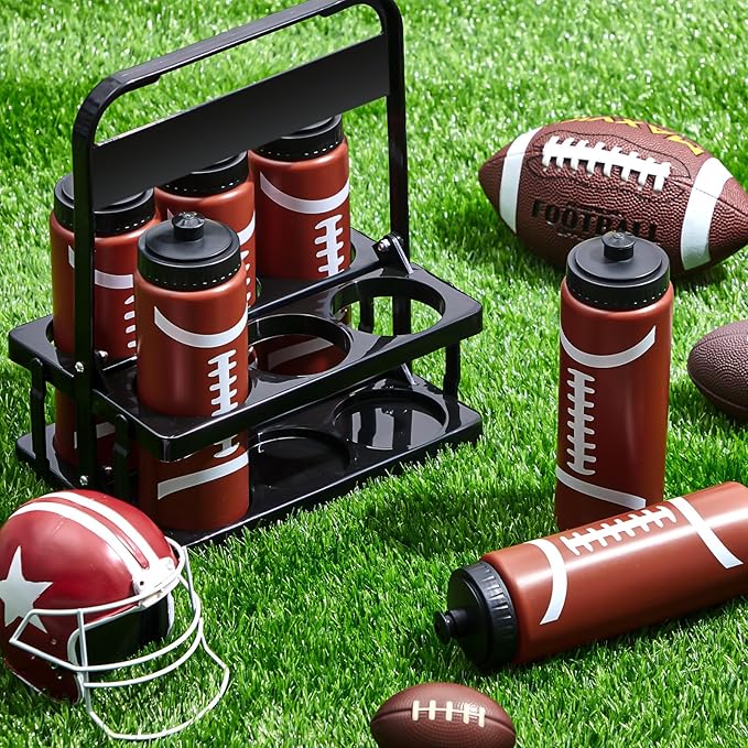 Water Bottle Carrier with 6 Bottles 20 oz Football Water Bottles for Boys with Carrier Squeeze Water Bottles Sports Team Water Bottles with Carrier for Fitness Bike Gym