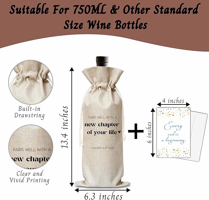 New Job Gifts For Women Man, New Chapter Wine Gift Bag, Pairs Well With A New Chapter Of Your Life Wine Bag, New Beginnings Gifts For New Job, New House, Retirement, Engagement, B42