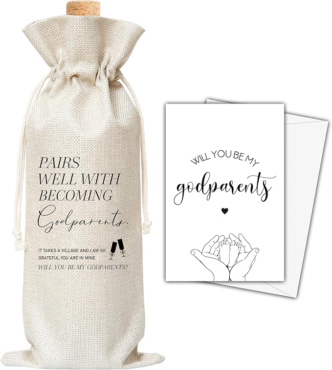 Godparents Gifts Wine Bag & Card, Godparents Proposal Gifts, Wine Bag For Godmother Godfather, Pairs Well With Becoming Godparents Wine Bag For Baby Shower Baptism, Will You Be My Godparents Gifts -07