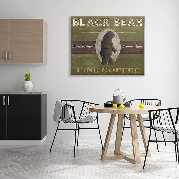 Stupell Industries Black Bear Fine Coffee Rustic Kitchen Mountain Animal, Designed by June Erica Vess Canvas Wall Art, 36 x 48, Green