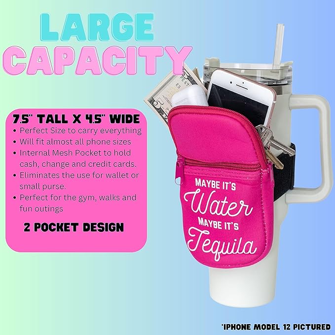 OOTGA Water Bottle Pouch for Stanley | Maybe its Water Maybe its Tequila | Tumbler Pouch for Stanley Quencher 30 & 40 oz | Stanley Cup Accessories | Neoprene Gym Accessory Bag, Outdoor Activities