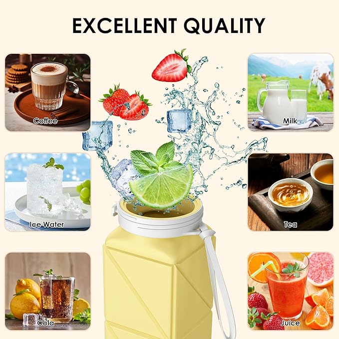 Collapsible Water Bottles,Leakproof BPA-Free Silicone Foldable Portable Water Bottle Cup 21oz,Food-Grade Travel Bottles,Lightweight Reusable Water bottle for Cycling Gym Camping Sports Outdoor