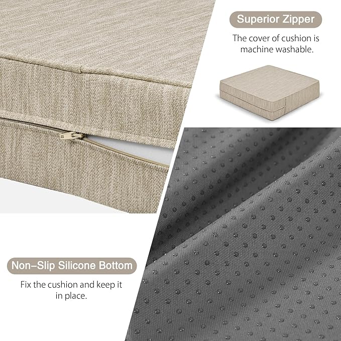 baibu 18"x 18"x 4" Dual-Layer Gel Memory Foam Chair Seat Cushion for Recliners, Couches, Armchairs, Extra Large Non-Slip Chair Cushions for Seniors, Washable, Beige