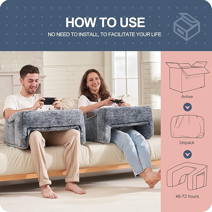 Homguava Reading Pillow Memory Lap Desk Foam Pillow for Adults Gaming Pillow Arm Rest Pillow for Reading, Crocheting, Gaming or Sitting in Bed (Furry Grey, Medium)