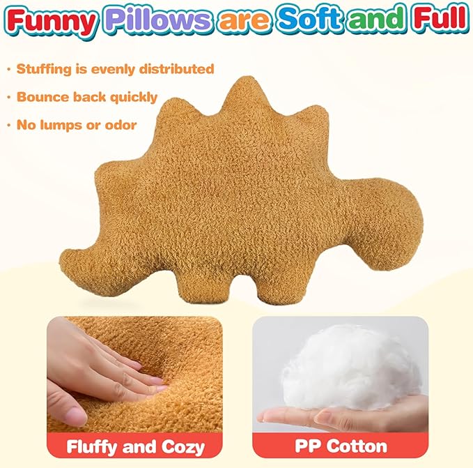 Dino Nugget Pillow Plush, Dinosaur Chicken Nugget Pillow, Stuffed Animal Dinosaur Gifts Toy for Boys Girls, Fun Pillows Funny Gift for Women Men, Dinosaur Room Decor for Kids (Small, 5Pcs)
