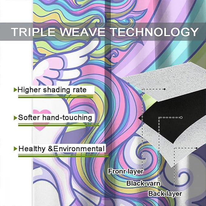 Kids Unicorn Curtains Purple Cartoon Rainbow Cartoon Room Blackout Curtains Boys Girls Baby Room Decor Curtains Living Room Decor 52x84 Inch 2 Panels