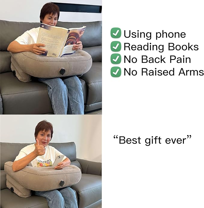 Inflatable Reading Pillow for Gaming, Portable Air Lap Desk Pillow, Adjustable Large Arm Rest Pillow, Crochet Pillow Support for Adult Kids Reading, Gaming, Playing or Sitting in Bed Sofa Floor