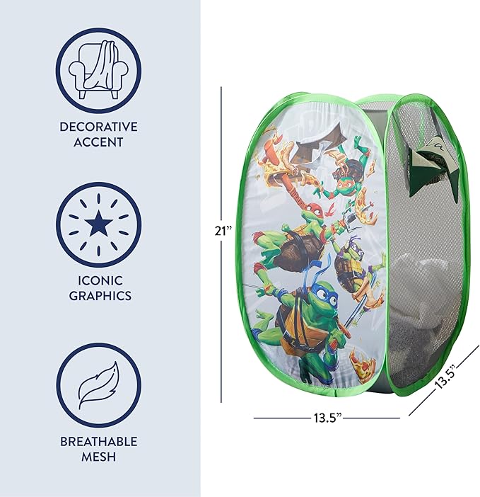Teenage Mutant Ninja Turtles: Mutant Mayhem Pop Up Hamper with Durable Carry Handles, 21'' H x 13.5'' W X 13.5'' L