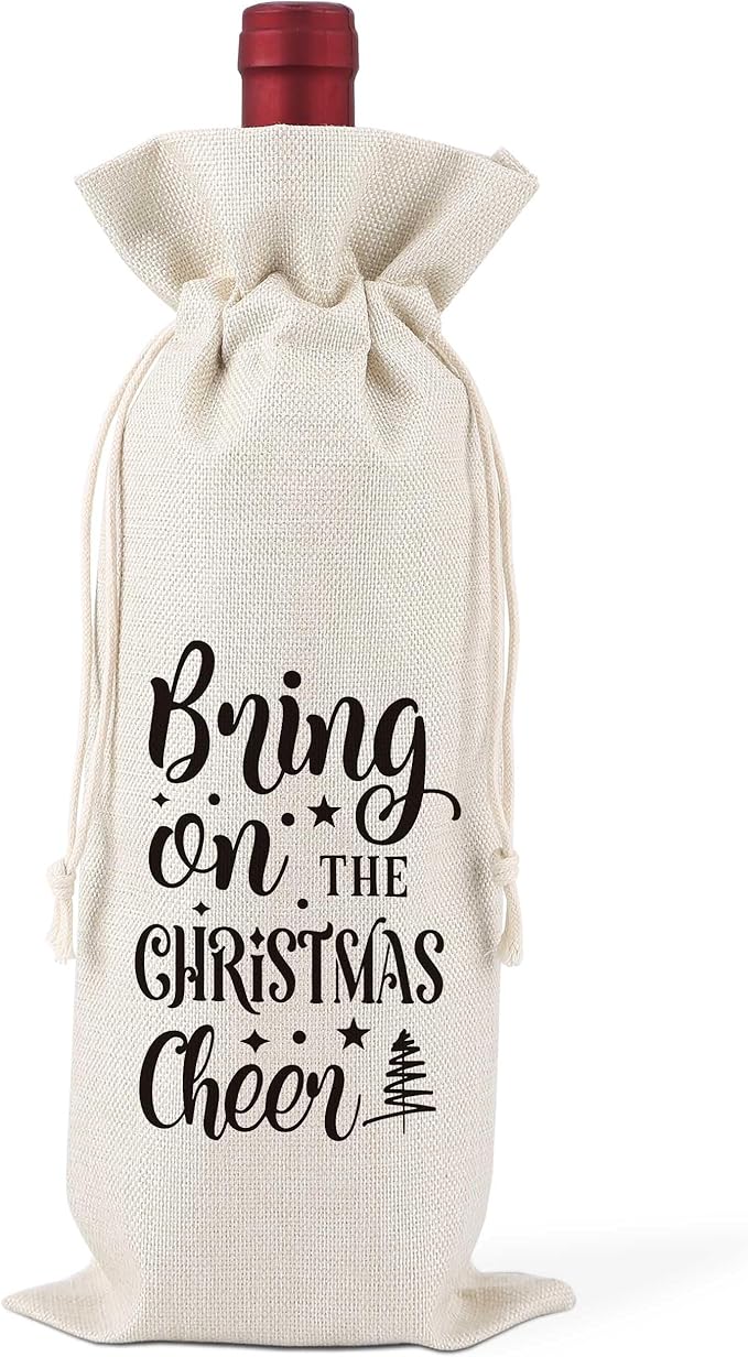 Bring on The Christmas Cheer,Christmas Party Wine Bag Gifts,Party Favor Bag,Wine Bag Gift for Friends,Sisters,Besties,Colleagues,Family,Daughters,Sons,Reusable Wine Bag With Drawstring,L46