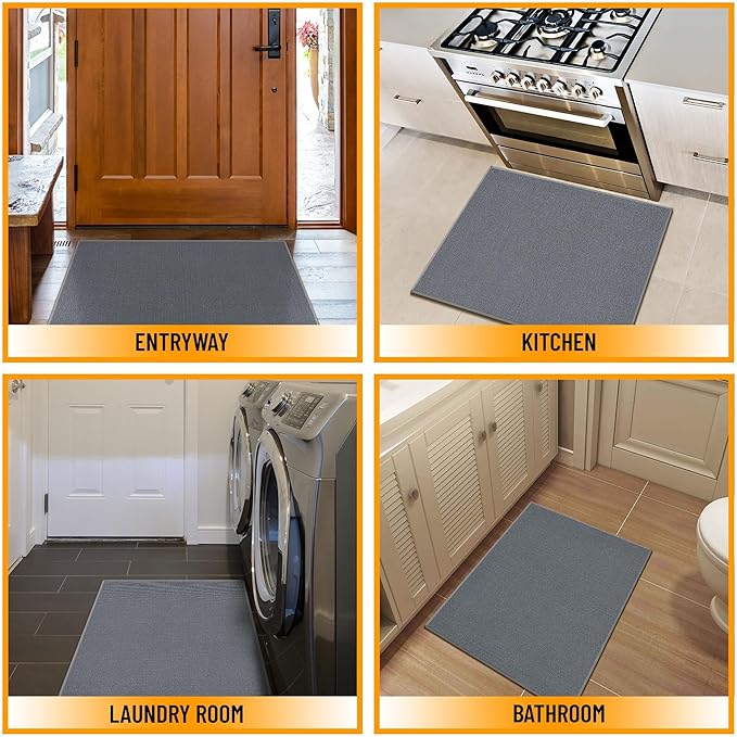 Machine Washable Modern Solid Design Non-Slip Rubberback 2x3 Traditional Area Rug for Entryway, Bedroom, Kitchen, Bathroom, 2'3" x 3', Gray