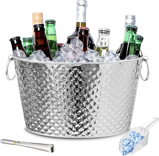 Large Ice Buckets for Parties, Ice Tub with Scoop for Cocktail Bar Mimosa Bar Supplies, Large Champagne Bucket Beer bucket Metal Tub