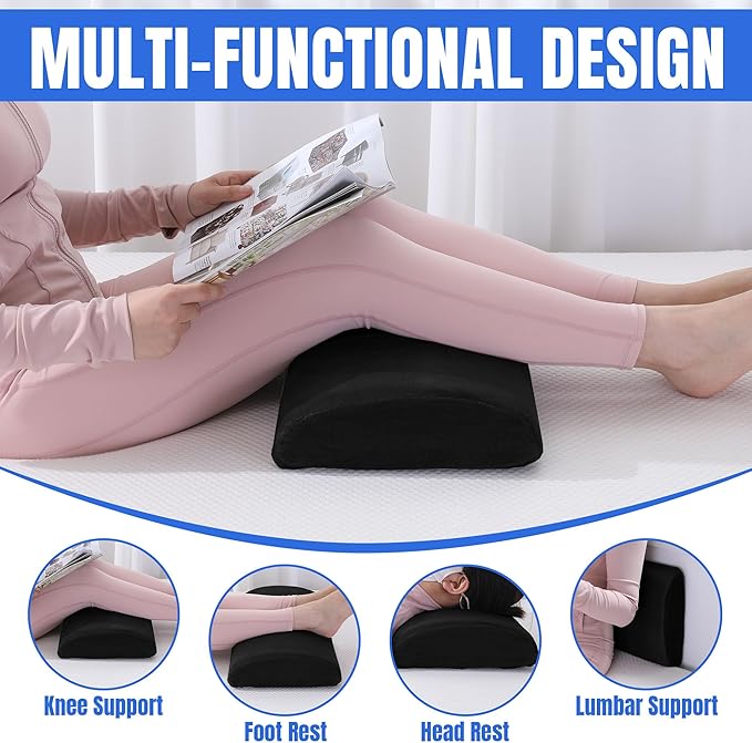 ROYALAY Recliner Leg Rest Cushion with Adjustable Straps Memory Foam Under Knee Pillow for Foot Elevation, Half Moon Leg Pillow Foldable bolster pillow for Waist Back Neck Reduce Pressure,black