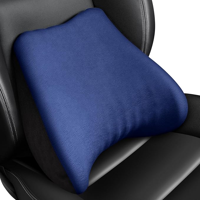 Soft Lumbar Support Pillow for Driving Seat 100% Memory Foam Lumbar Pillow for Lower Back Pain Relief, Lumbar Support Cushion for Car Seat, Office Chair Blue