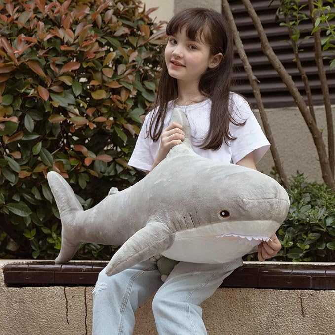 MorisMos Shark Pillow Giant Stuffed Shark, Baby Shark Plush Toy Shark Toys, Big Shark Stuffed Animal, Gray, 40in