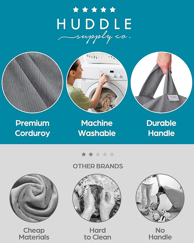 Stuffed Animal Bean Bag Storage (No Filler) - Machine Washable Kids Bean Bag Chair Cover Makes Extra Large Bean Bag Chair Stuff Toys & Soft Items - Stuffed Animal Holder for Kids -Grey Corduroy